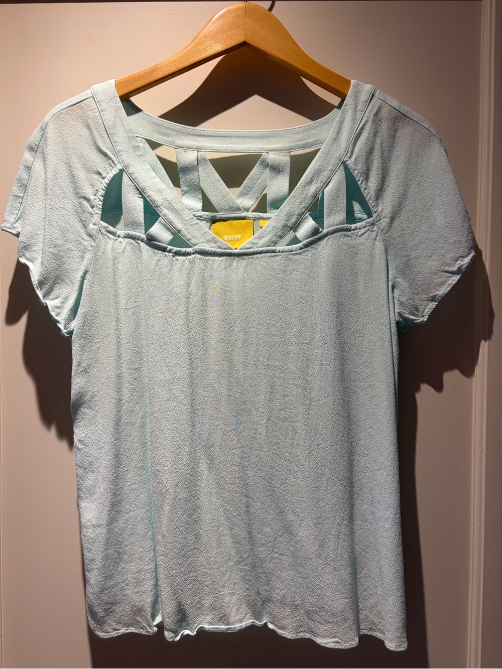Maeve Pale Blue Short Sleeve Top with Strappy Back Detail